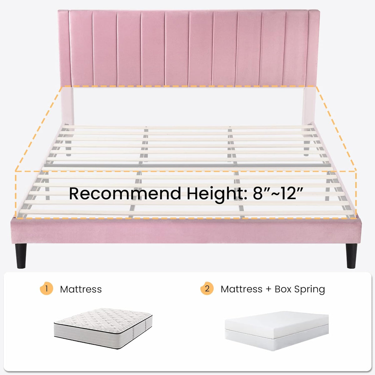 SHA CERLIN Full Bed Frame/Velvet Upholstered Platform Bed Frame with Headboard/Strong Wood Slats Support/Mattress Foundation/No Box Spring Needed - Pink