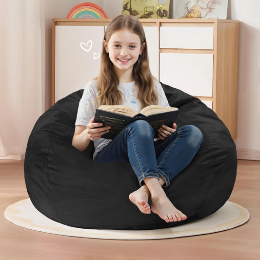 Homguava 2FT Bean Bag Chair: 2' Bean Bags with Memory Foam Filled,Comfy Beanbag Chairs Round Bean Bag Sofa with Dutch Velvet Cover-Black