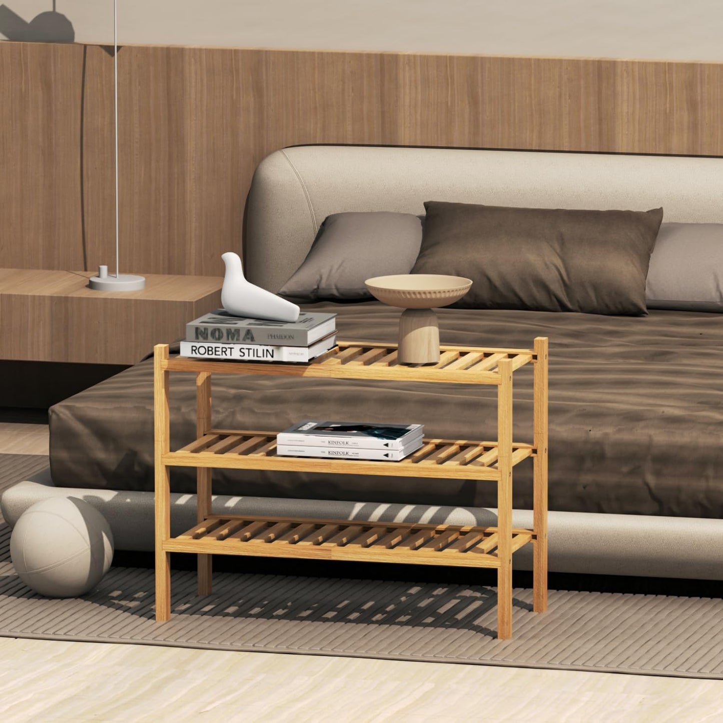 Shoe Rack 3-Tier Organizer-Stackable Storage Shelf with Multi-Function Combinations-Free Standing Bamboo Shoe Racks for Closet,Entryway,Hallway,Bathroom,Living Room Shoe Organization (Natural,3-Tier)