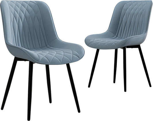 YOUNIKE Dining Chairs Set of 2 with High Back Mid Century Modern Kitchen & Dining Room Chairs PU Faux Leather Upholstered Wide Comfortable Padded Accent Chair for Living Room Bedroom Greyish Green