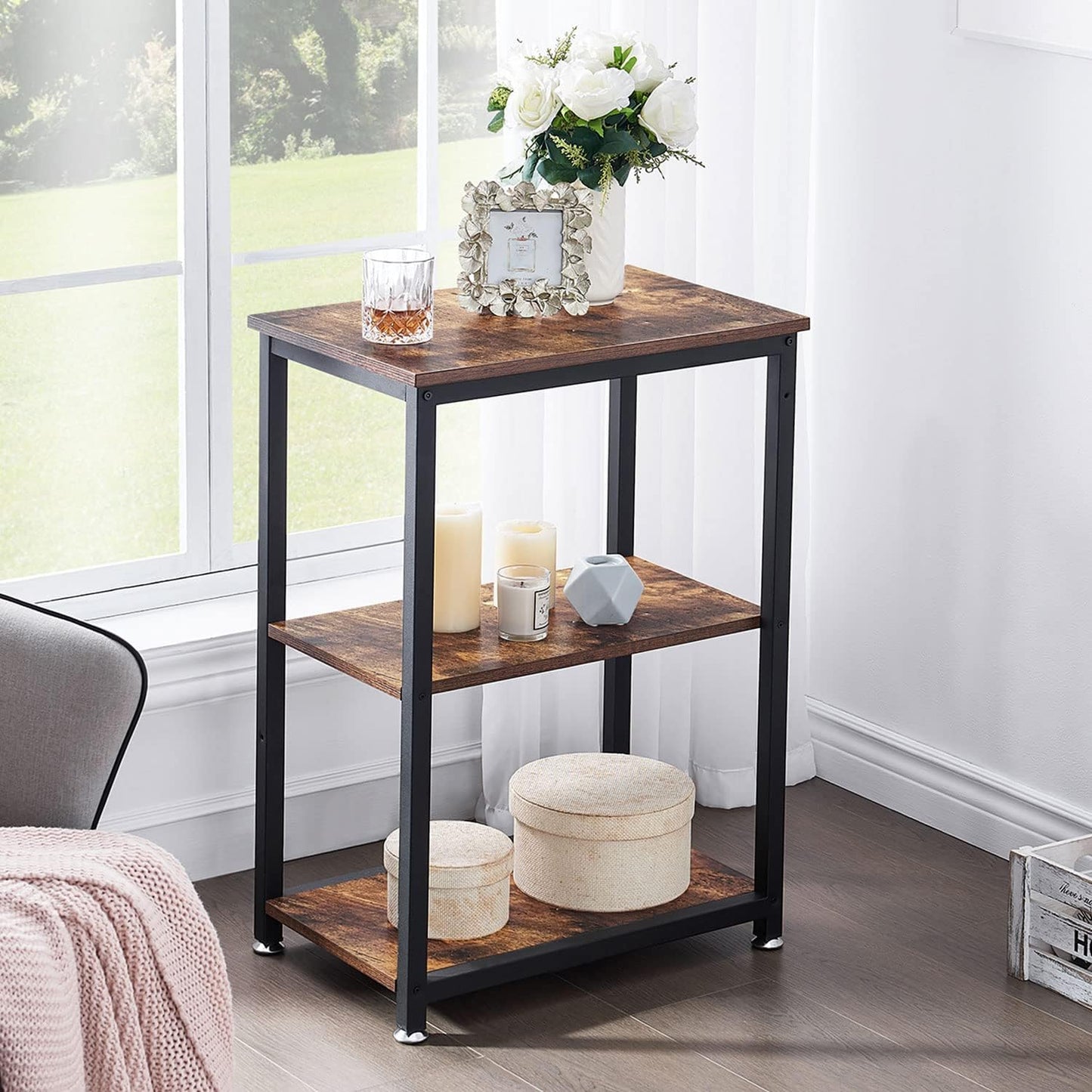 VECELO Tall End Side Table,30" Height Nightstand with 3-Tier Storage Shelf for Living Room Bedroom Office Hallway Study