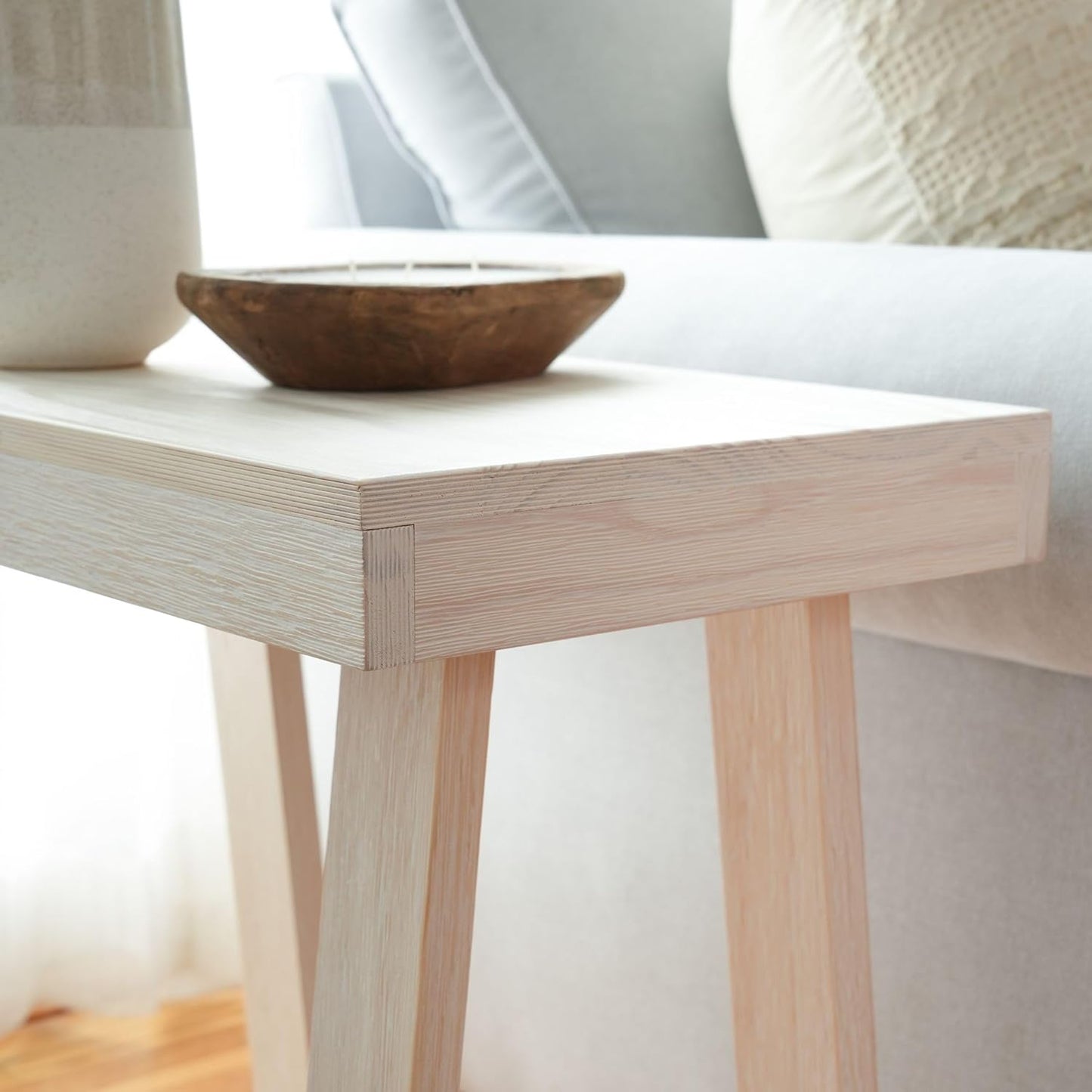 Plank+Beam Classic Rectangular Side Table, 25", Slim Side Table for Living Room, Narrow Nightstand for Small Spaces, Wood End Table for Bedroom, White Sand Wirebrush