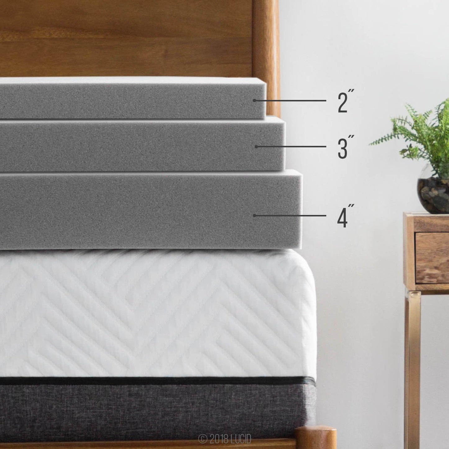Lucid 2 Inch Ventilated Bamboo Charcoal Memory Foam Mattress Topper - Twin XL Mattress Topper