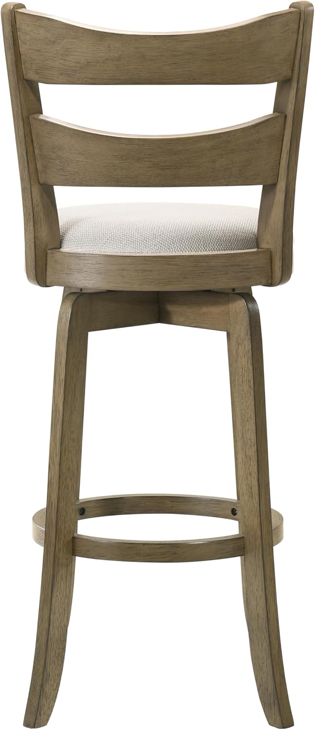 Armen Living Blair 30 in. Putty Brown Bar Height Rubberwood Swivel Barstool with Cream Fabric Seat - Set of 3