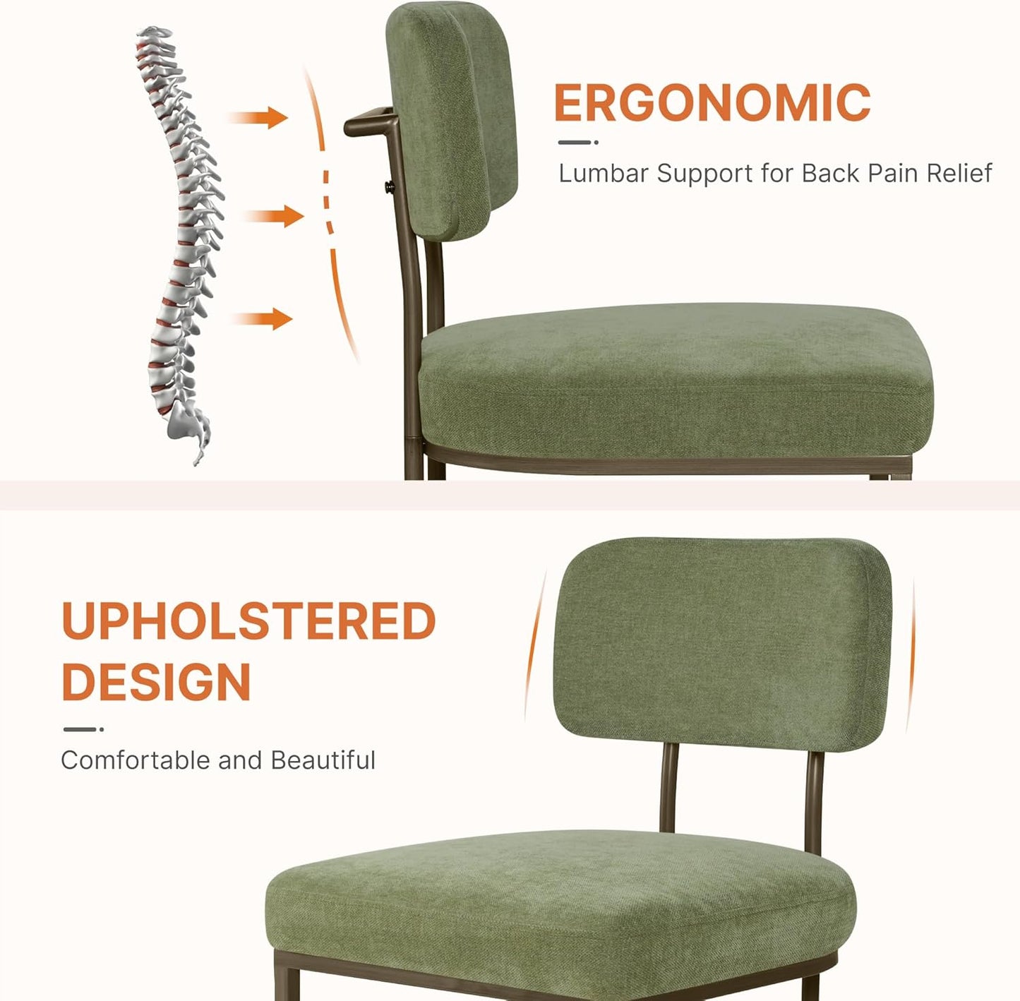 Dining Chairs Set of 6, Upholstered Modern Kitchen Chairs with Ergonomic Backrest, Fabric Cushion Seat & Metal Legs for Living Room, Restaurant, and Café, Green, 2Boxs