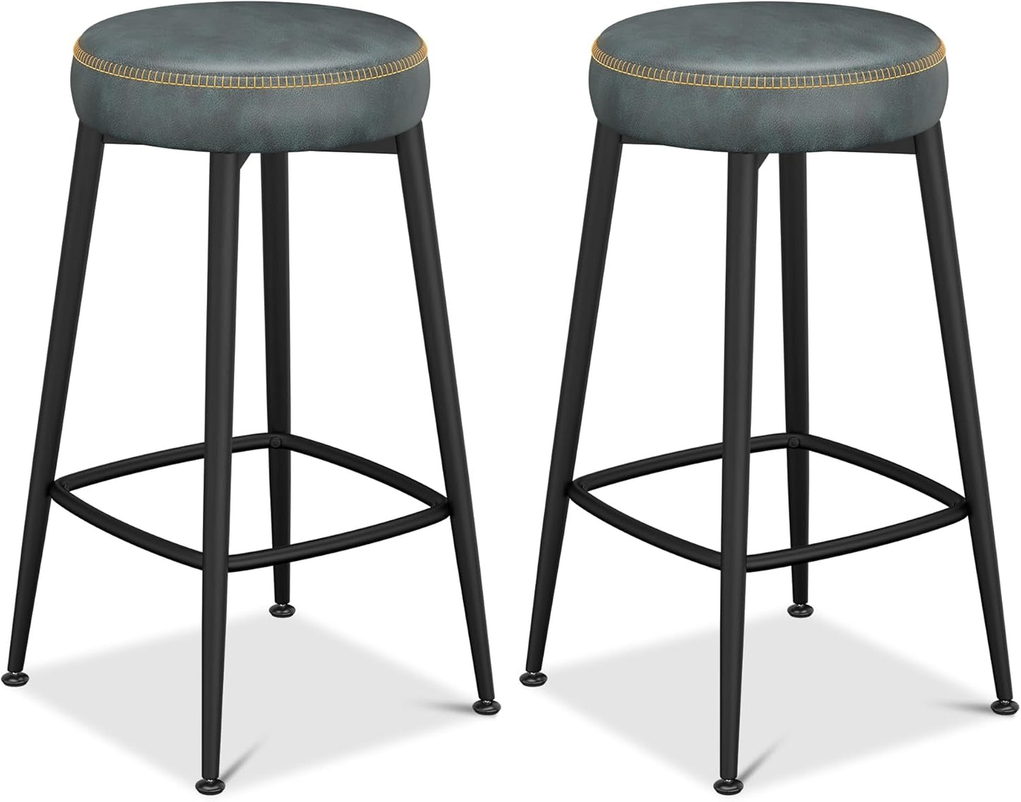Counter Height Bar Stools, 26" H Backless Bar Stools Set of 8, Upholstered Faux Leather Kitchen Counter Stools, Mid Century Modern, Kitchen Island Home Bar, Pub, Black Blue