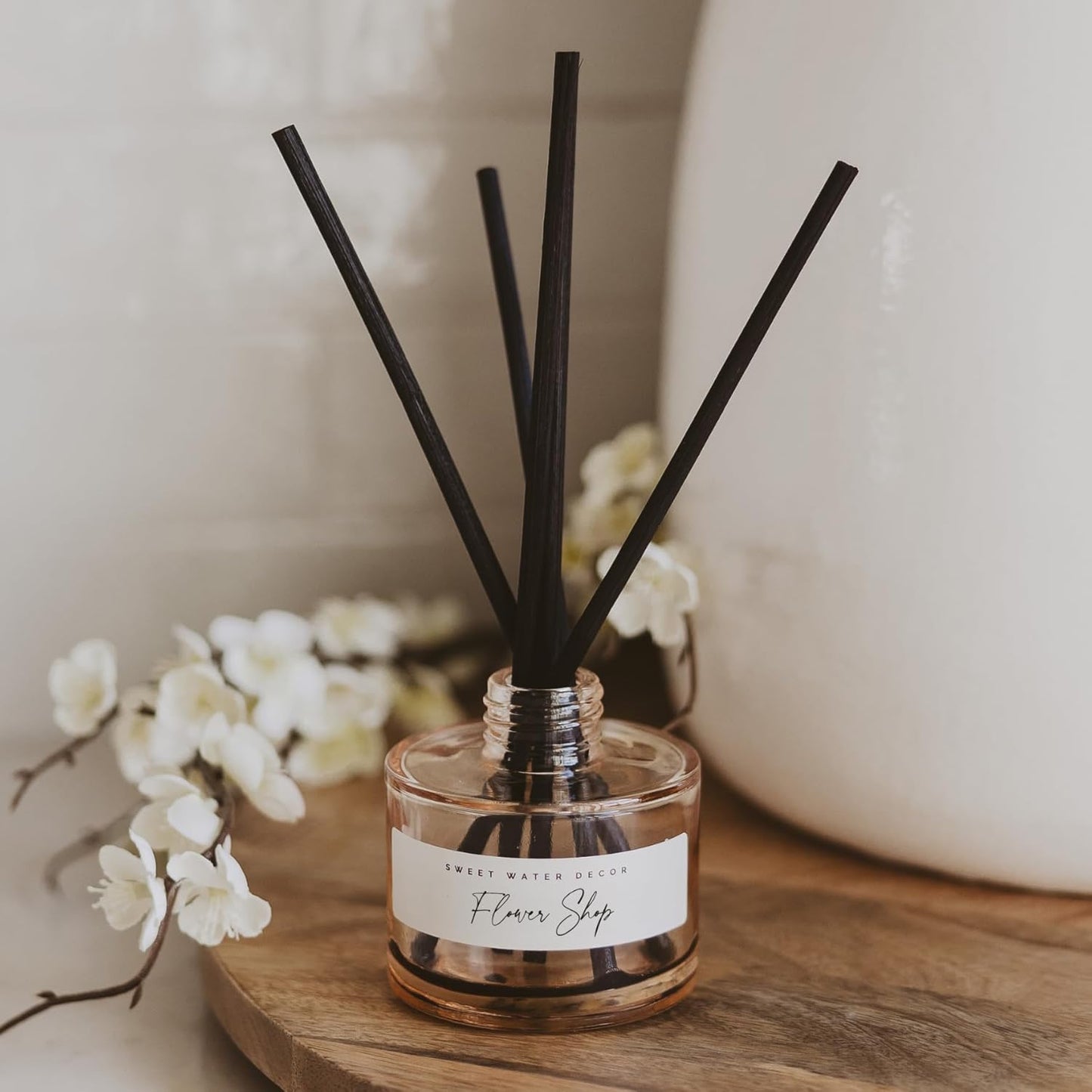 Sweet Water Decor Flower Shop Reed Diffuser – Room Decor Aesthetic with Long-Lasting Premium Fragrance of Bergamot Rind, Orange Blossom, Ylang Ylang, and Jasmine for 4 Months – Ideal for Home Decor