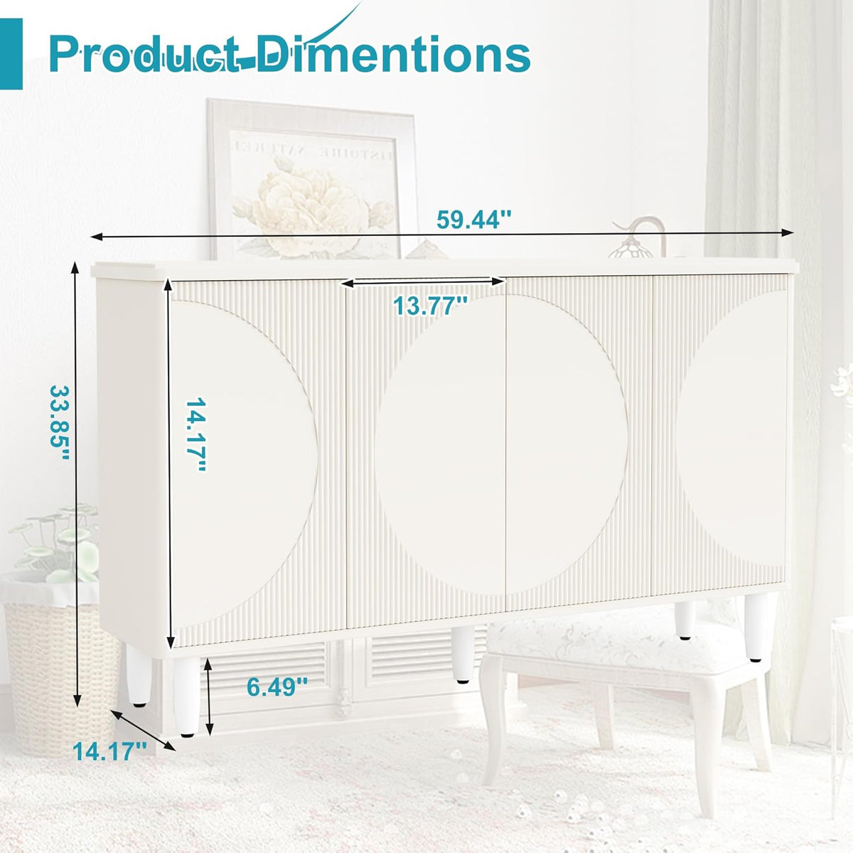 59.4" Sideboard Buffet Cabinet with Storage, Kitchen Buffet Storage Cabinet with Doors & Shelves, Modern Sideboard for Living Room, Kitchen, Hallway, White
