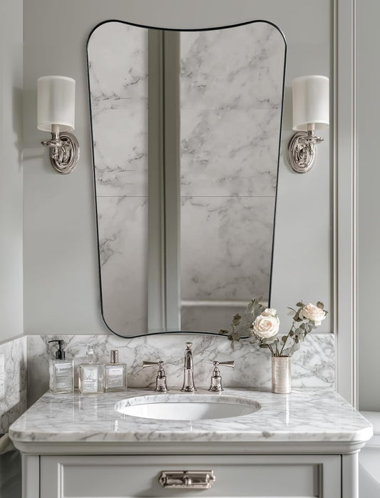ANDY STAR Brushed Nickel Mirror 24x40 Inch, Silver Irregular Bathroom Mirror, Large Decorative Mirror in Anti-Rust Stainless Steel Metal Frame Deep 1’’, Ideal for Home Decor