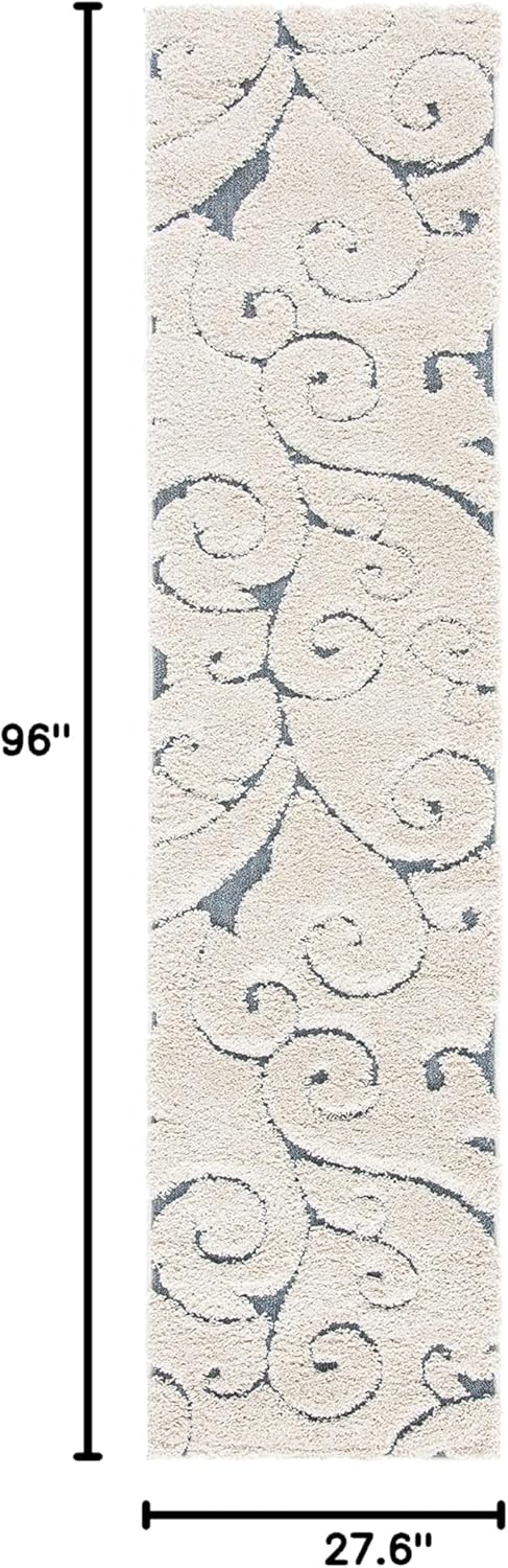 Safavieh Florida Shag Collection Runner Rug - 2'3" x 8', Beige & Blue Grey, Scroll Design, Non-Shedding & Easy Care, 1.2-inch Thick Ideal for High Traffic Areas in Living Room, Bedroom (SG455-1155)