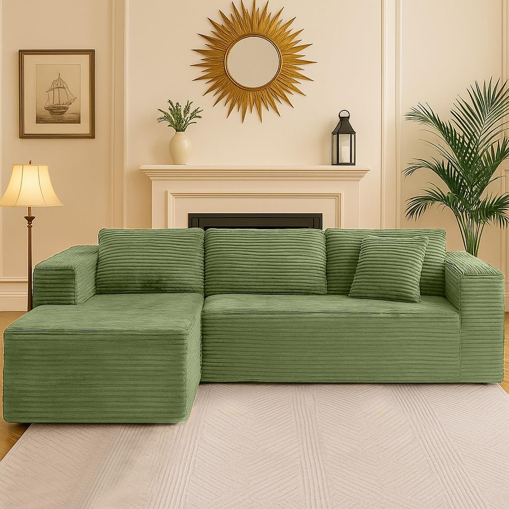 COMHOMA 105”Modular Sectional Sofa with Deep Seat,Cloud Upholstered L-Shape Couch Wide Arms Corduroy Fabric High-Density Foam Chaise Lounge for Living Room No Assembly Required