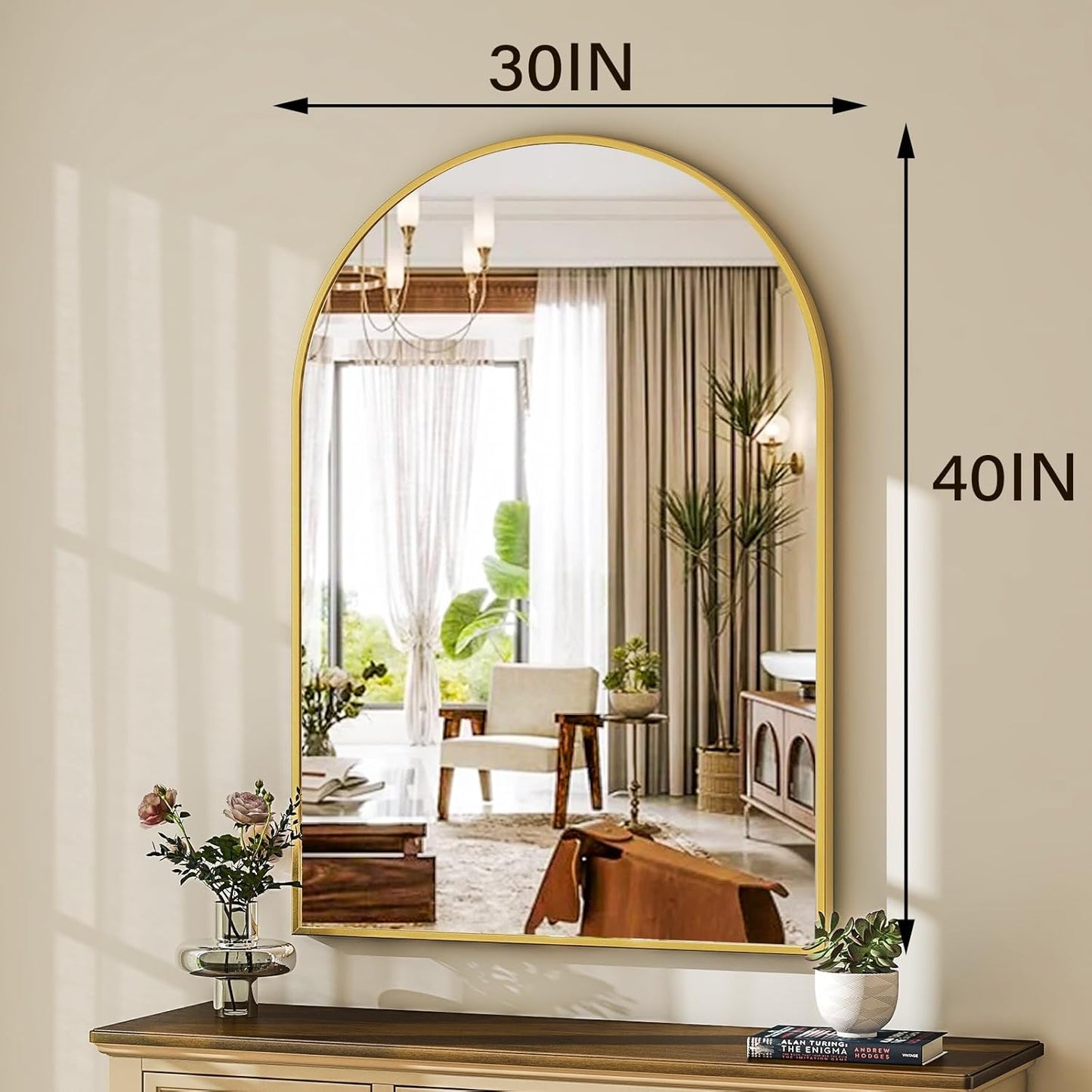 HARRITPURE Arched Wall Mirror – 30"x40" Arch Bathroom Mirror Metal Frame Vanity Mirror for Bedroom, Entryway Dresser Decor, Gold