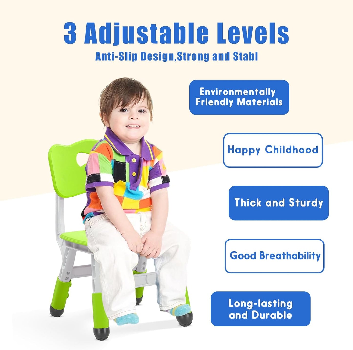 Toddler Chair Kids Chair with Adjustable 3 Levels, Toddler Chairs for Table Adjustable Kid Chairs Suitable for School and Home