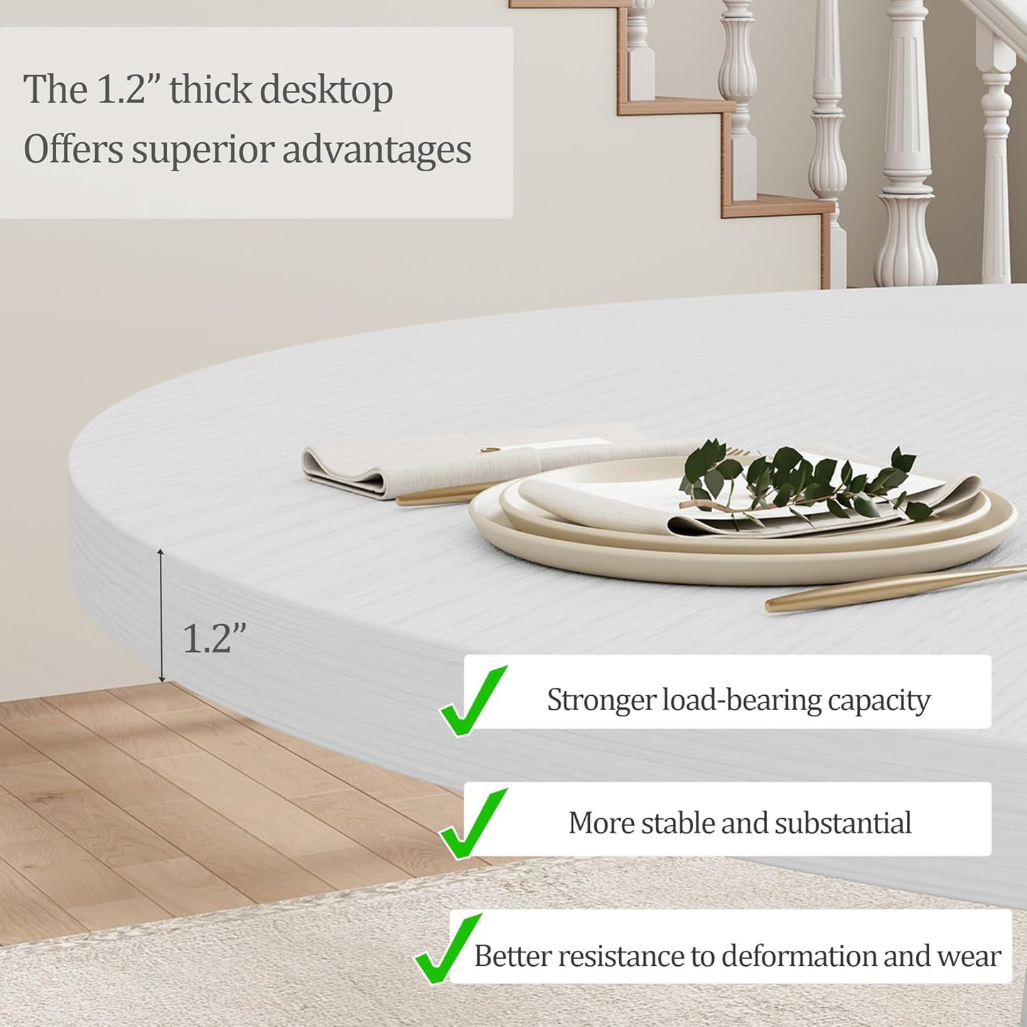 Garvee Dining Table for 4 to 6 People, 47 Inch Round Dining Table, Wooden Kitchen Table with Sturty Legs, Dining Room Table for Dining Room, Kitchen，White