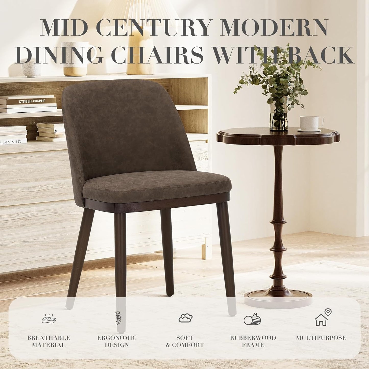 COLAMY Upholstered Dining Chairs Set of 4, Modern Kitchen Chairs with Back, Leather Side Dining Room Chairs with Wood Legs for Kitchen Dining Room Restaurant, Dark Brown