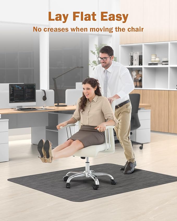Blvornl Office Chair Mat for Hardwood Floor, 35.4"*47.2" Desk Computer Mat for Hard Wood, Large Anti-Slip Hard Floor Protector Rolling Chair Mat, PVC Desk Rug for Office Black