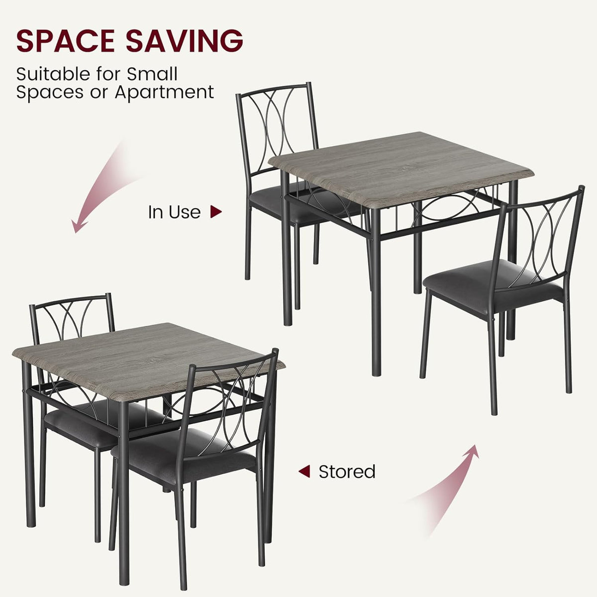 CABIHOME Dining Table Set for 2, 3 Piece Kitchen Table Set with 2 Upholstered Chairs, Square Kitchen Table Set for Small Space, Apartment, Dining Room, Retro Gray