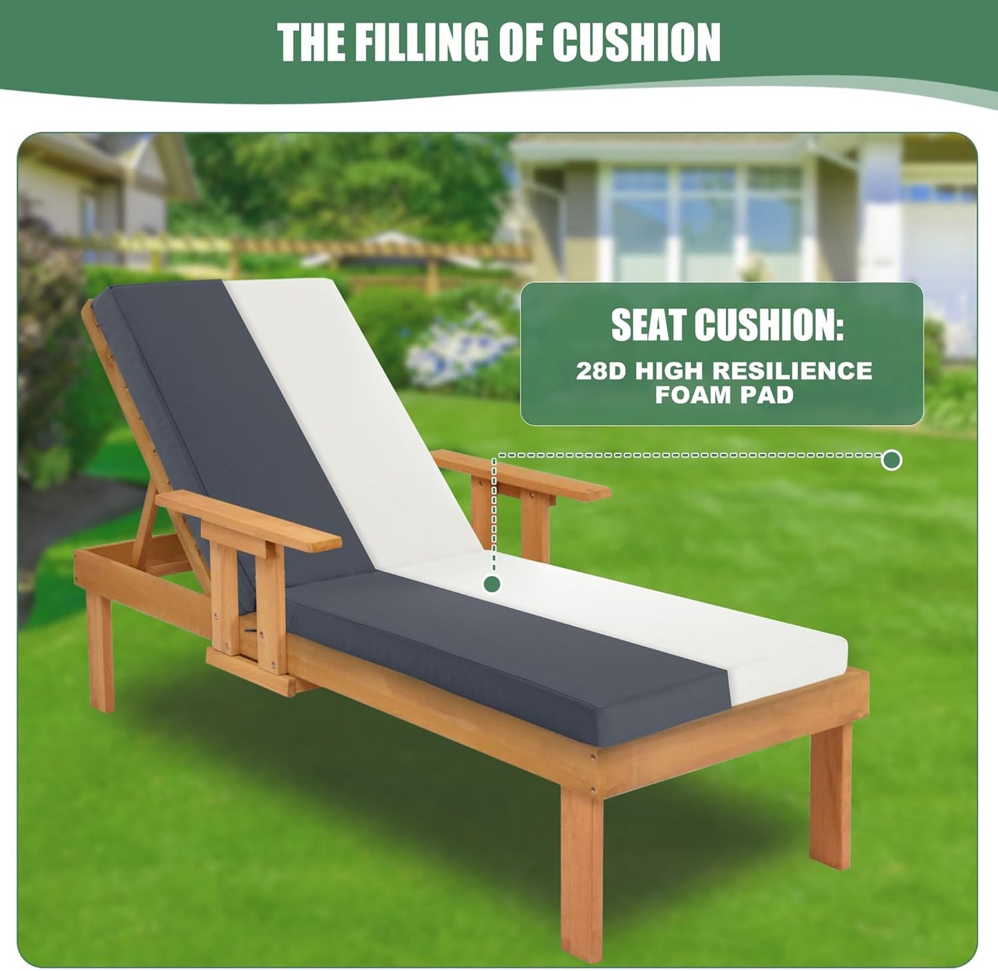 Chaise Lounge Cushions Outdoor Set of 4 - Waterproof and Fade Resistant Sun Lounger Replacement Cushions - Patio Lounger Pads with Removable Cover for Pool, Deck, 72 x 21 x 3 Inch, Dark Grey