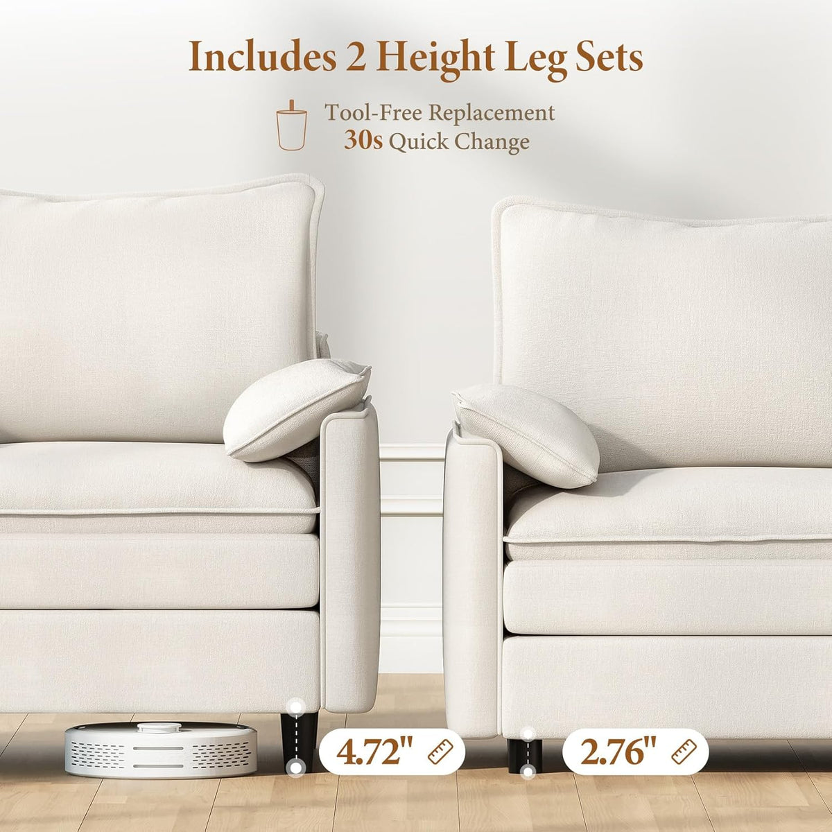 Vesgantti Large Modular Sectional Sofa, Big Comfy Cloud Couch with Ottoman Deep Seat Chenille Cloud Sofa, 9 Seater Large Sectional Couches for Living Room, Bedroom and Apartment, Snow White