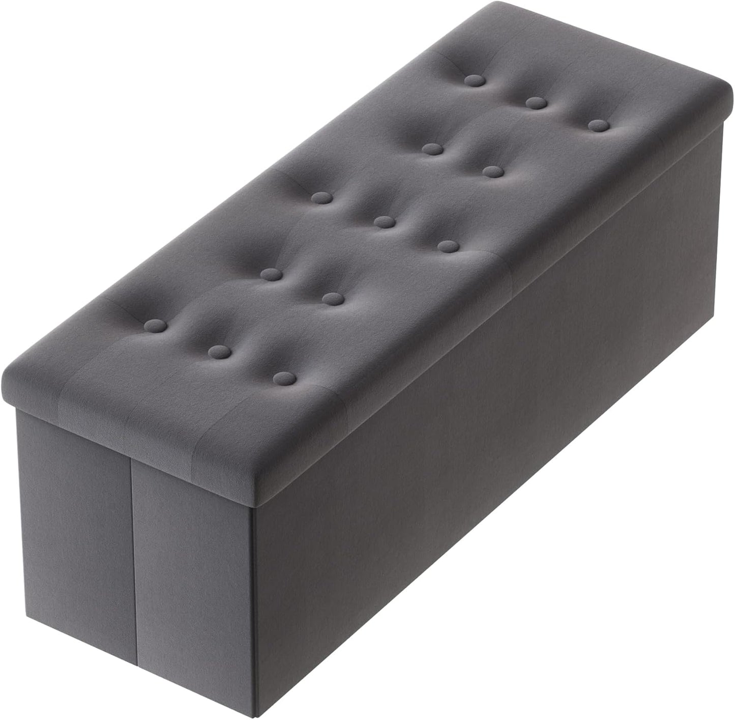 PRANDOM Jumbo Ottoman with Storage [1-Pack] Velvet Folding Small Square Foot Stool with Lid for Living Room Bedroom Coffee Table Dorm Dark Grey 43x15x15 inches