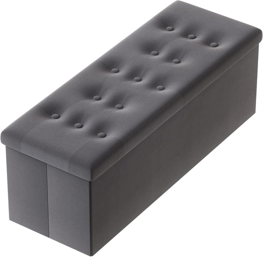 PRANDOM Jumbo Ottoman with Storage [1-Pack] Velvet Folding Small Square Foot Stool with Lid for Living Room Bedroom Coffee Table Dorm Dark Grey 43x15x15 inches