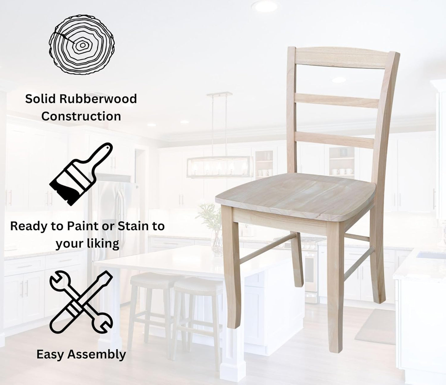 Set of Two Madrid Ladderback Dining Chairs, Unfinished