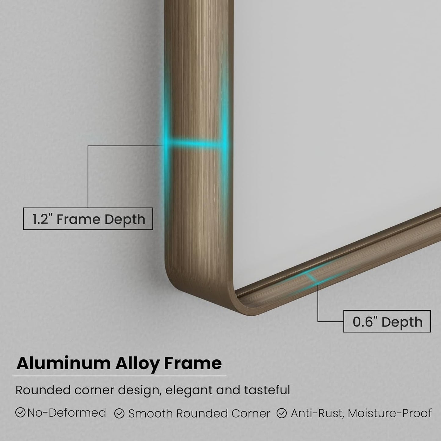 Bronze Bathroom Mirror 40x32 Inch, Brushed Bronze Metal Frame Mirror for Wall, Rounded Rectangle Bathroom Vanity Mirror with Tempered Glass, Anti-Rust, Horizontal/Vertical