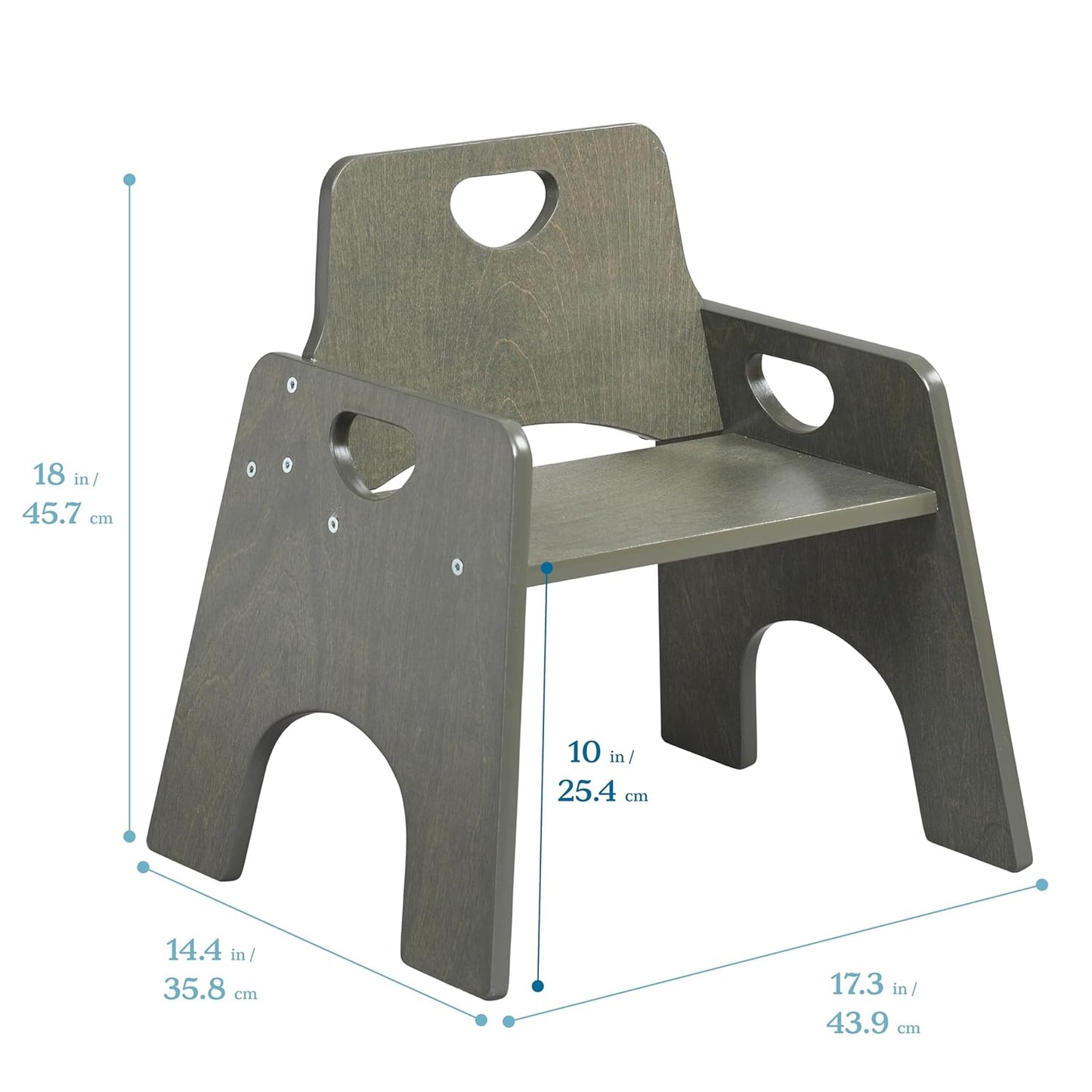 ECR4Kids Stackable Wooden Toddler Chair, 10in, Kids Furniture, Grey Wash, 2-Pack