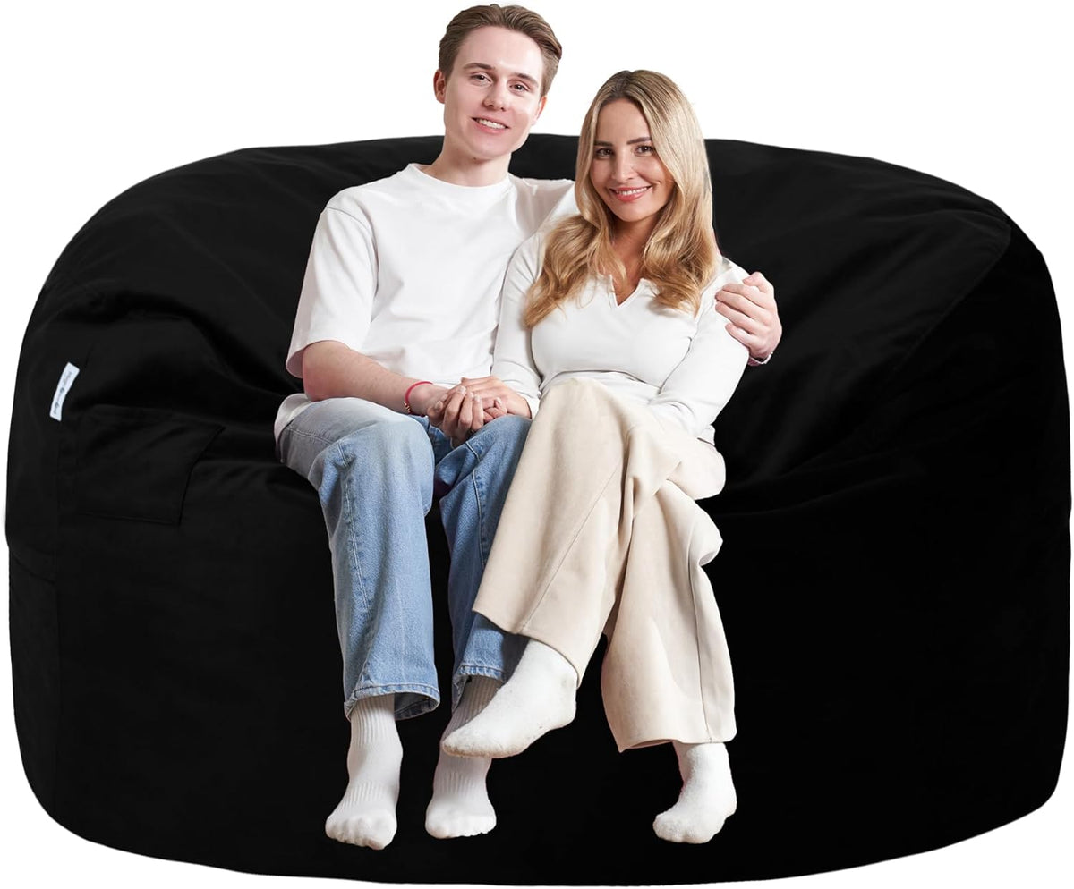 5FT Bean Bag Chair with Ultra Soft Velvet Cover Bean Bag Sofa with Memory Foam Bean Bag Chairs with Large Size Lazy Sofa for Dorm Office Living Room Bedroom Black 5'