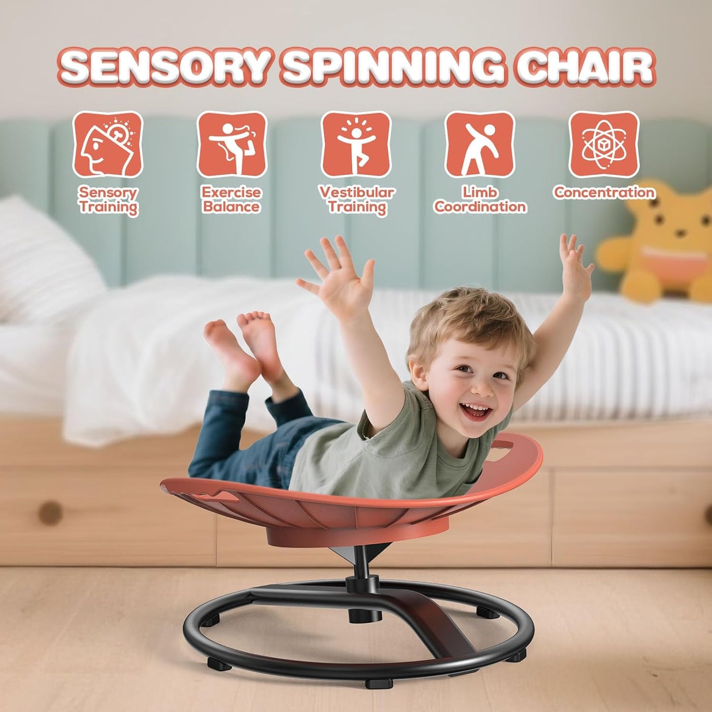 Spinning Chair for Autistic Kids - Safety Handle Sensory Chair for Autistic Children with Non-Slip Design, 3-12 Years Kids Swivel Chairs(Orange)
