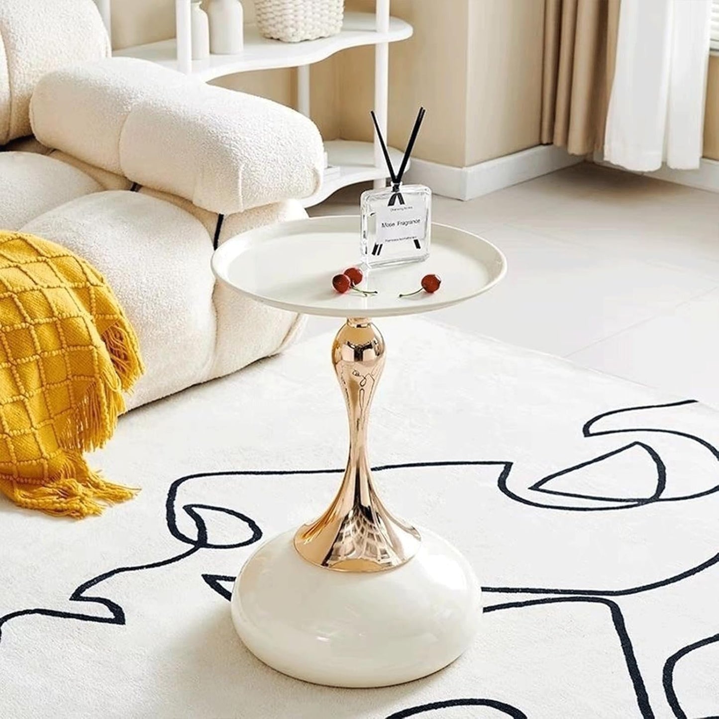 Elegant Modern Side Table - Featuring a Unique Hourglass Design, Ideal for use in Living Rooms, cafes, Dining Rooms, bedrooms, and Outdoors - a Fashionable Decoration (2, Off White)