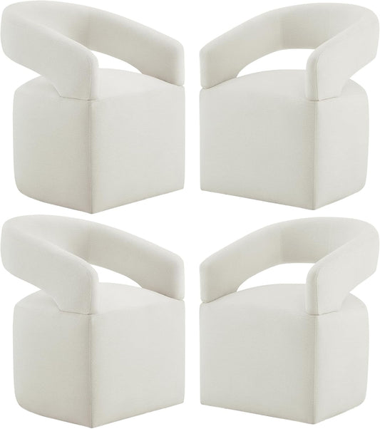 Upholstered Dining Chairs with Removable Casters Barrel Side Armchair with Rollers for Diningroom Bedroom Livingroom Reading Room, Ivory, 4PCS