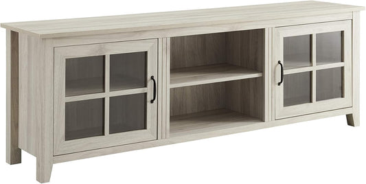 Walker Edison Portsmouth Classic 2 Glass Door TV Stand for TVs up to 80 Inches, 70 Inch, Birch