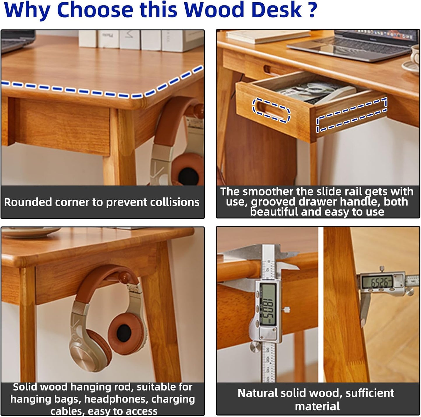 Wood Writing Desk with Drawer and Hanging Rod, Small Computer Desk Table, 39x20x30inch Work Desk, Study Desk, Small Wooden Dining Table Cherry Wood Color YD-WD01N