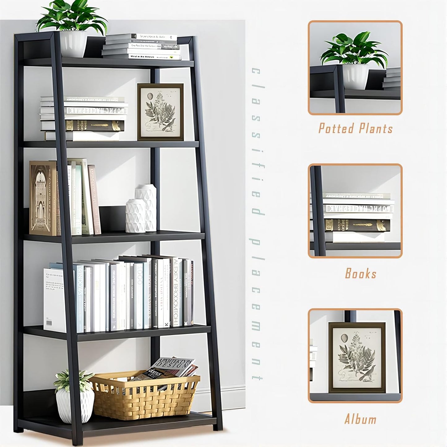 IOTXY 4 Tier Open Bookshelf - Steel and Wood Display Stand, 50CM Width Floor-Standing Bookcase, Black