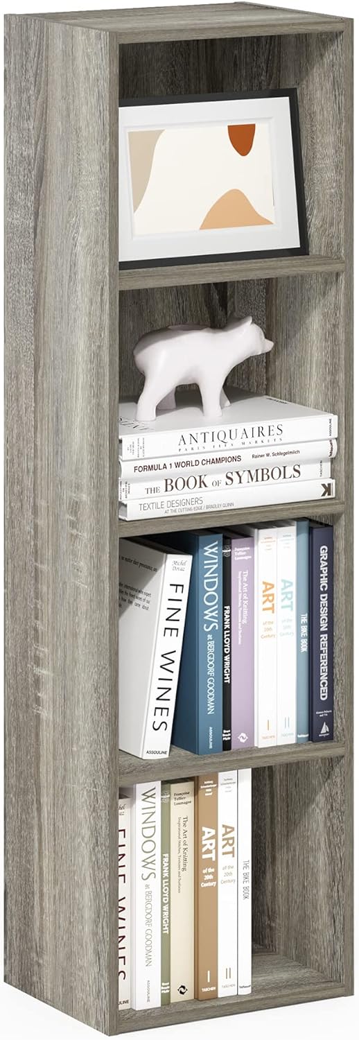 Furinno Luder Bookcase / Book / Storage, 4-Tier Cube, French Oak