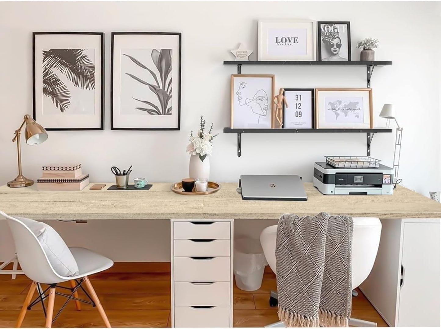 Kaboon Universal Tabletop 45"x20", Solid One-Piece Melamine Table Top, Double Desk L-Desk Floating Desk DIY, Home and Office, Oak/Grey Tone