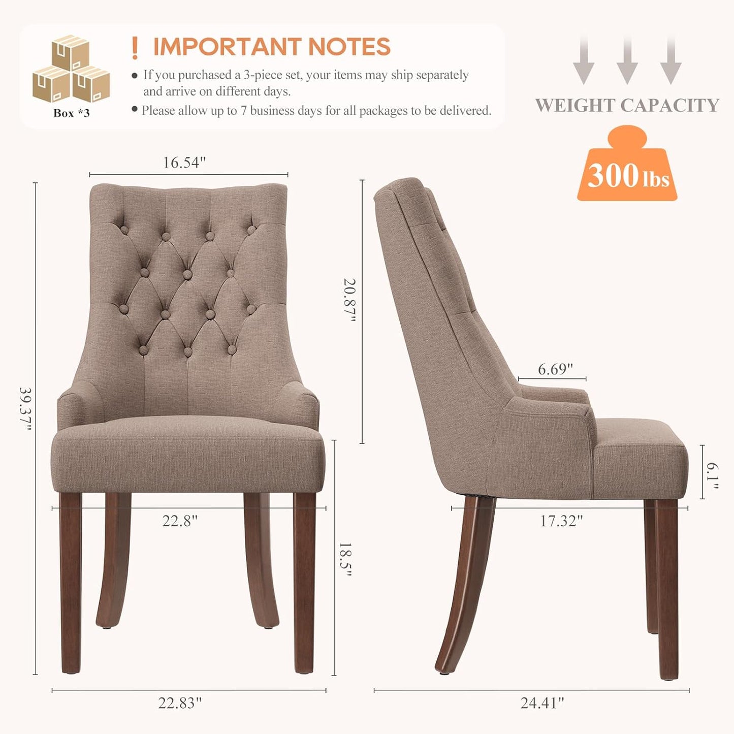 COLAMY Wingback Upholstered Dining Chairs Set of 6, Fabric Side Dining Room Chairs with Tufted Button, Living Room Chairs for Home Kitchen, Taupe