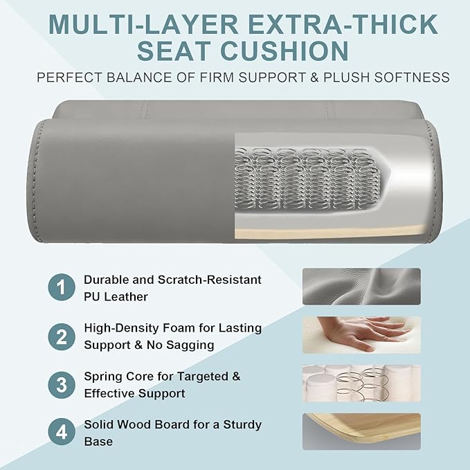 Executive Office Chair, High Back Ergonomic Comfy Desk Chair with Padded Flip-up Armrests and Wheels, PU Leather Heavy Duty Computer Swivel Rolling Task Chair for Home Office, Adults, Gray