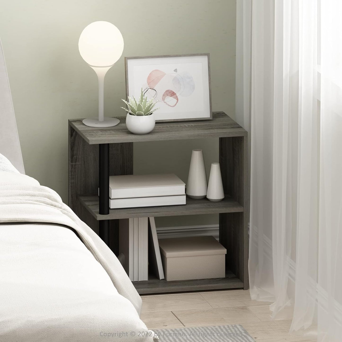 Furinno Romain 2-Tier End Table, French Oak/Black