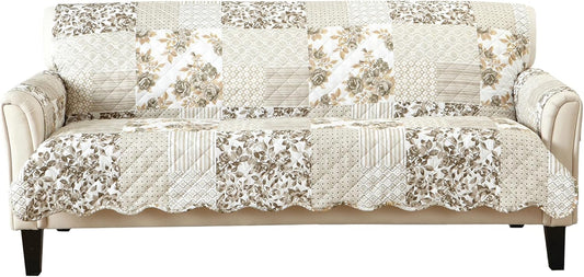 Great Bay Home Patchwork Scalloped Printed Furniture Protector Stain Resistant Sofa Cover (Sofa, Taupe)