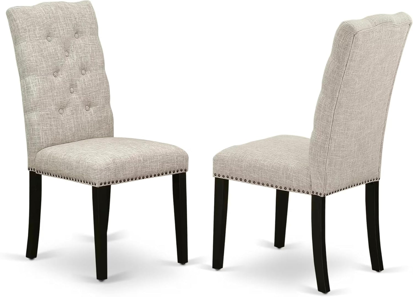 East West Furniture V677EL635-9 9 Piece Kitchen Table Set Includes a Rectangle Dining Table with V-Legs and 8 Doeskin Linen Fabric Parson Dining Room Chairs, 40x72 Inch, Multi-Color