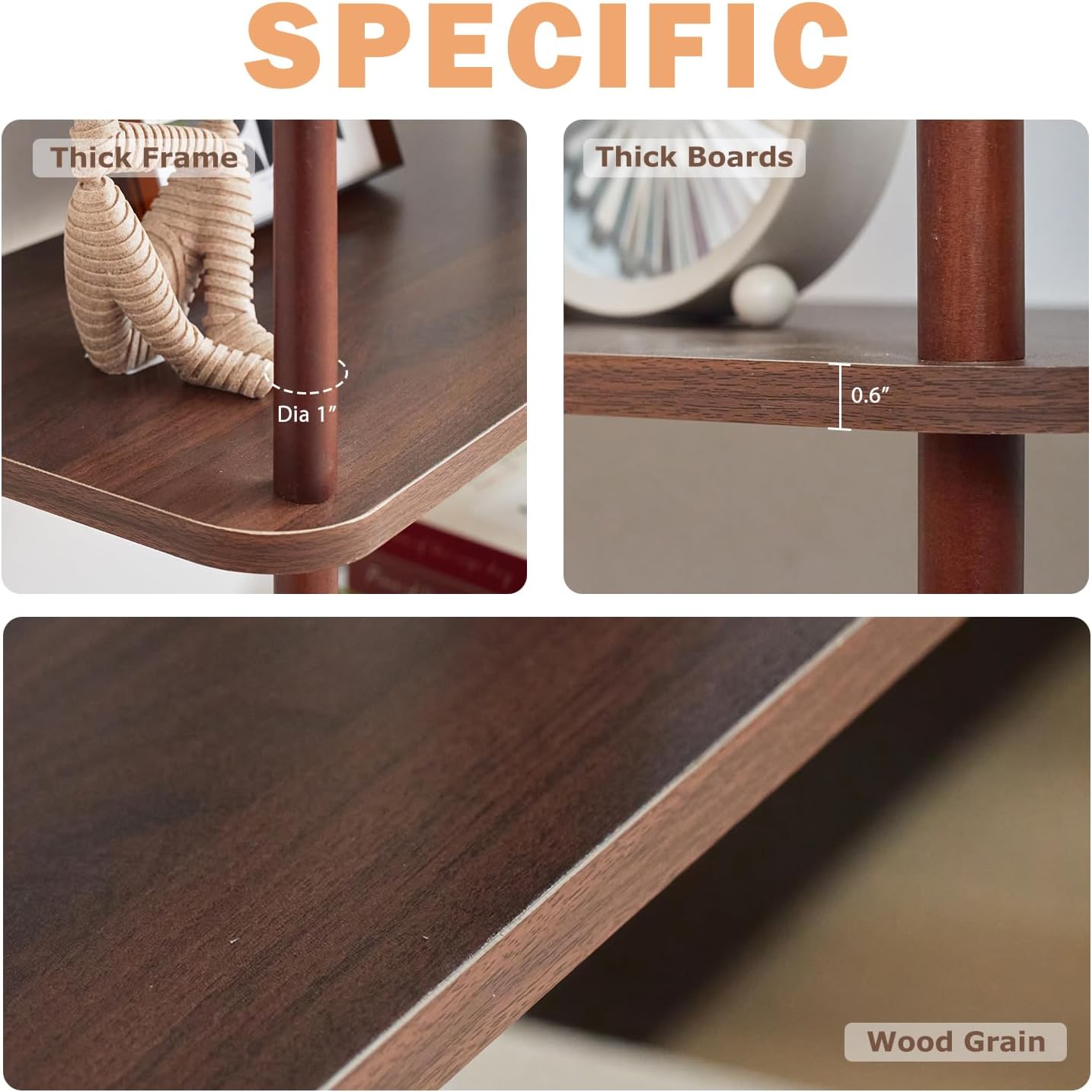 3 Tier Vintage Bookcase with Wood Frame Easy Assemble Construct for Hallway,Entryway Side Table with Storage Shelves Home Office in Living Room (31.5 in)