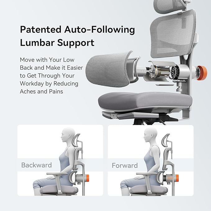 Newtral Office Chair Ergonomic - Home Office Desk Chair, Back Pain Chair with Auto-Following Lumbar Support, 4D Armrest, Seat Depth and Height Adjustable (Foot Rest + Laptop Tray, Gray)