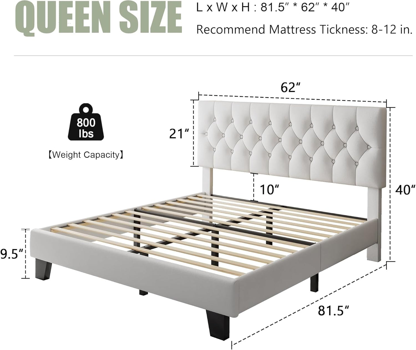 Feonase Velvet Queen Platform Bed Frame with Button Tufted Headboard, Upholstered Bed with Wooden Slats Support, No Box Spring Needed, Easy Assembly, Noise-Free, White