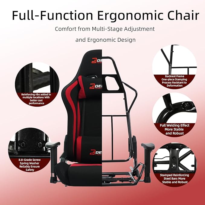 Ergonomic Fabric Gaming Chair with Footrest and Lumbar Support Racing Office Chair Adult-Specific Computer Gaming Chair Wrinkle-Resistant.(1005-Red)