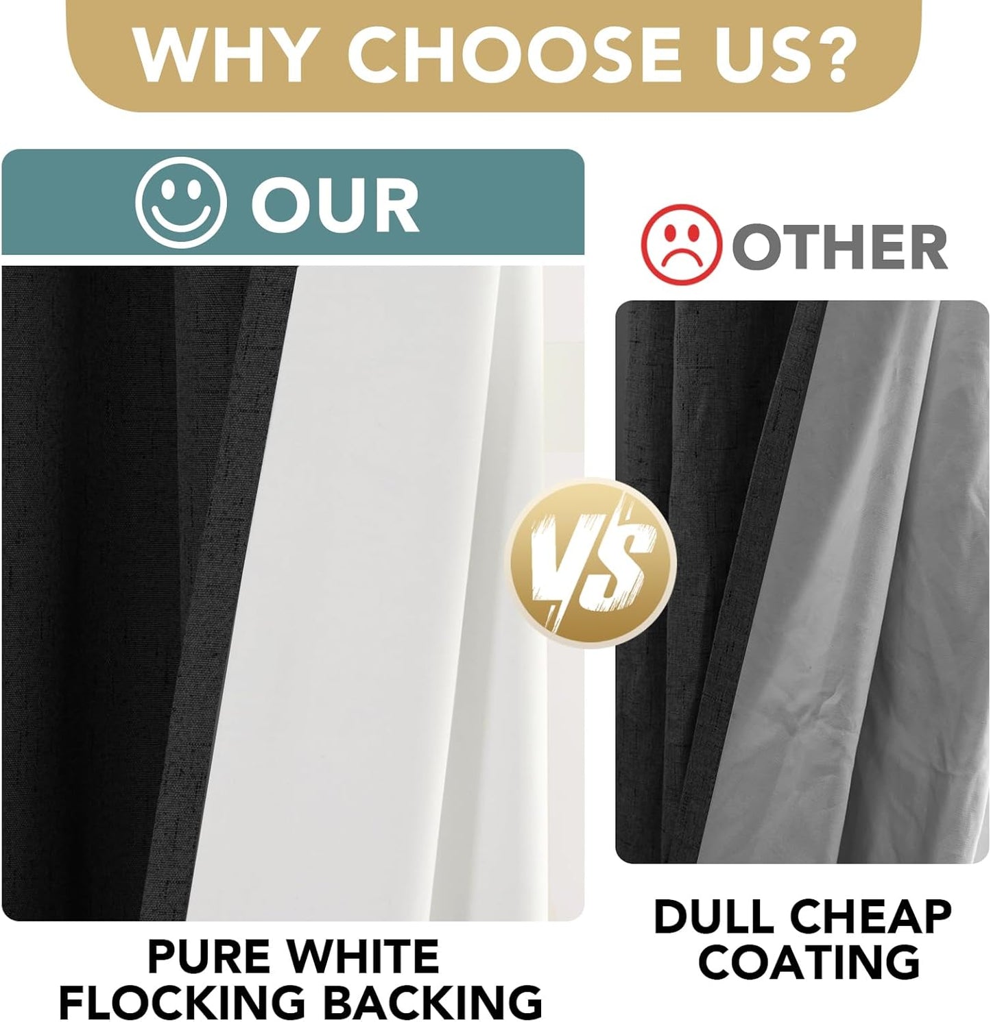 H.VERSAILTEX 100% Blackout Curtains for Bedroom Thermal Insulated Linen Textured Curtains Heat and Full Light Blocking Drapes Living Room Curtains 2 Panel Sets, Black, 52x72 Inch