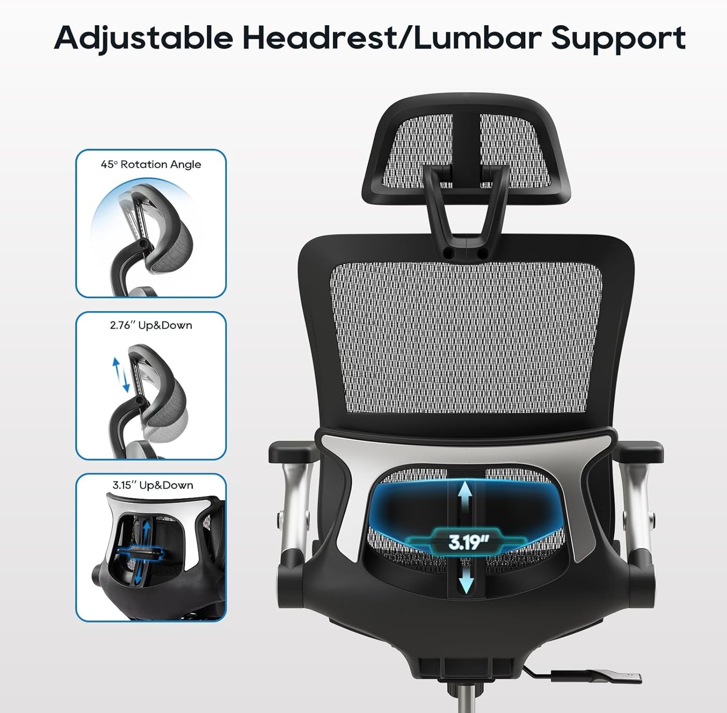 COLAMY Ergonomic Office Chair with Footrest, High Back Mesh Desk Chair with Adjustable Lumbar Support, 3D Armrests, Headrest, Recline Function, Rolling Swivel Task Chair for Home Office (Graphite)