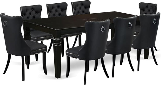 East West Furniture LGDA9-BLK-12 9 Piece Dining Table Set Consists of a Rectangle Kitchen Table with Butterfly Leaf and 8 Polyester Fabric Parson Chairs, 42x84 Inch, Black