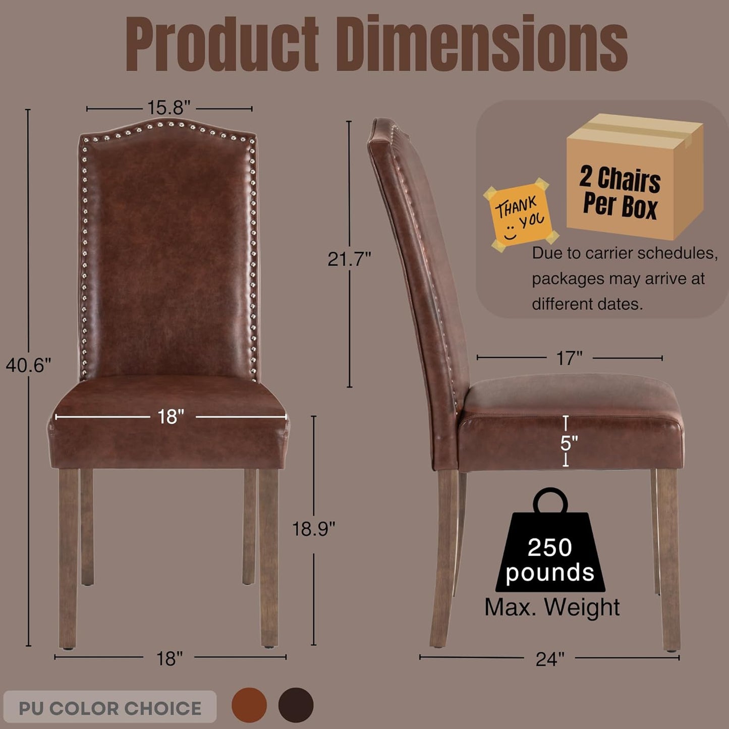 Stylish Upholstered Parsons Dining Chair PU Faux Leather with Silver Nailhead Trim and Sturdy Solid Wood Legs